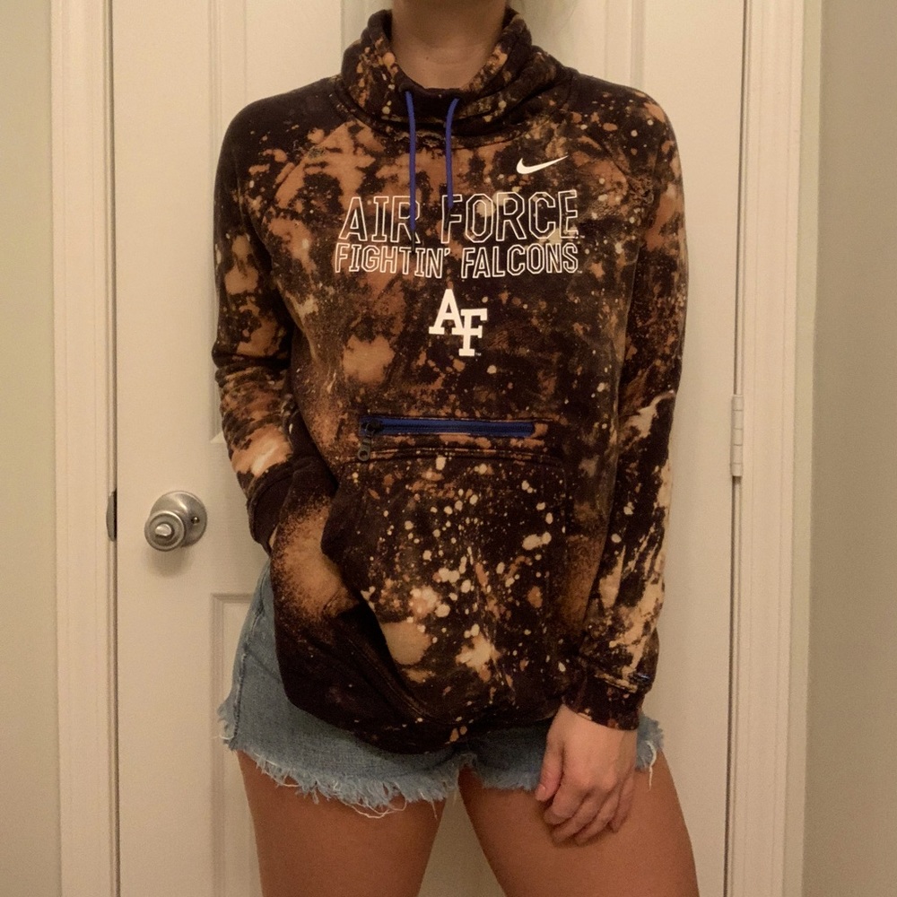 Repurposed, distressed Air Force sweatshirt
